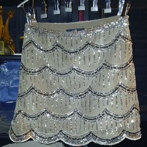 Forever 21 Beige and Silver Sequin Mini Skirt